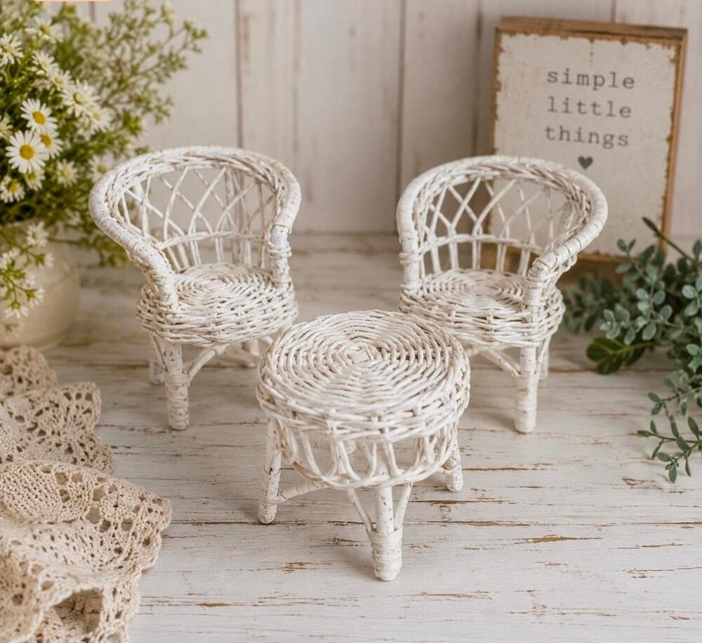 3 Piece Wicker Miniature Doll Size Toy Wicker Doll Furniture